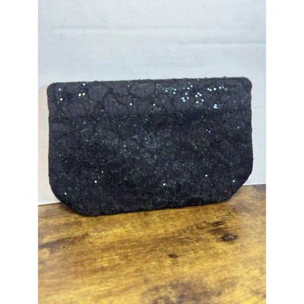 Vintage Black Floral Lace Glitter Evening Bag Gold Tone Chain Strap Formal Purse - Image 4