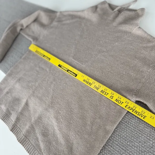 H by Halston Taupe Oatmeal Merino Wool Drawstring Mockneck Sweater Size Small - Image 7