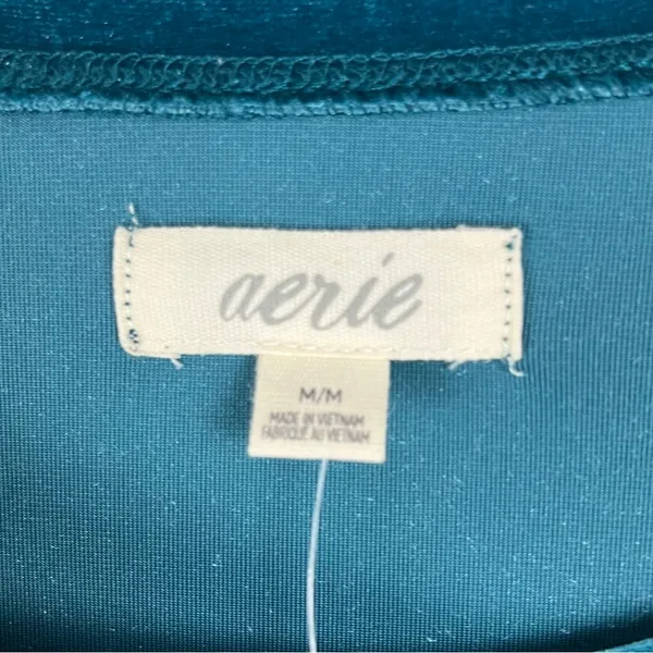 AERIE Teal Long Sleeves Cozy Soft Velvet Velour Top Size Medium Casual Neutral - Image 3