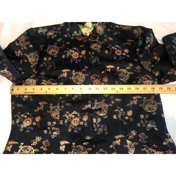 Fredericks of Hollywood Top Jacket Asian Design Damask Vintage 70s Jacket Black - Image 8