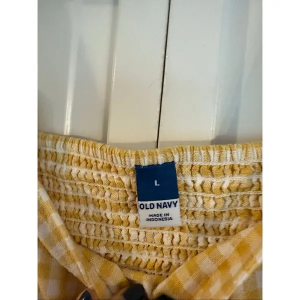 Old Navy yellow gingham plaid linen square neck mini dress large - Image 5