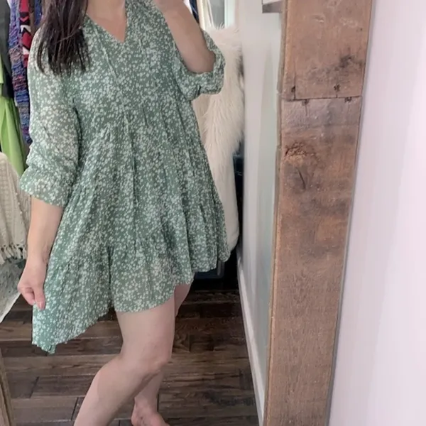 Jodifl green ditsy floral boho dress size small - Image 3