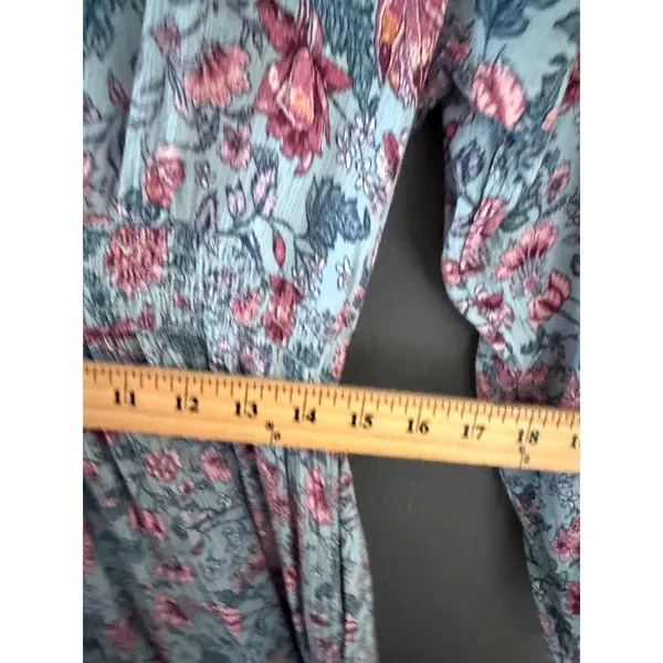 Knox Rose Blue Pink Floral Smocked‎ Waist Midi Dress with Pockets Large Boho - Image 8