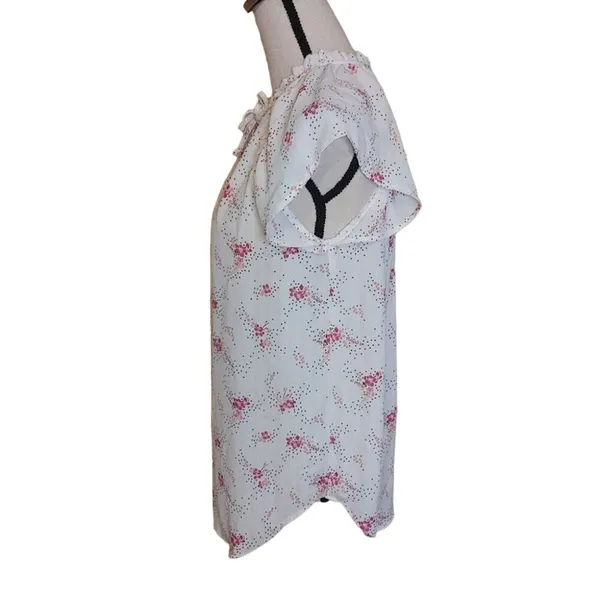 LOFT Size Medium M Sheer Floral Polka Dot Light Pink Blouse Flowy kawaii Cute - Image 8
