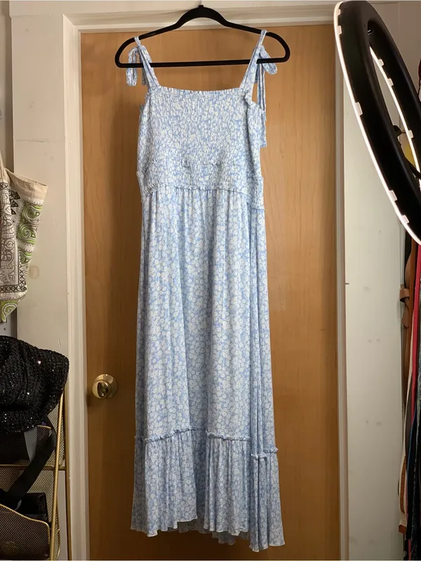 Lost + Wander Tie-Shoulder Smocked Midi Dress Size-Medium Coastal Cottagecore - Image 4