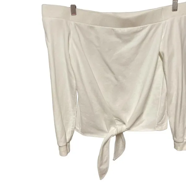 By the Way. Off the Shoulder Tie Front Sweatshirt‎ in White Size Small - Image 4