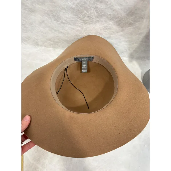 Vince Camuto Brown 100% Wool Floppy Wide Brim Hat with Gold Logo‎ Medallion OS - Image 6
