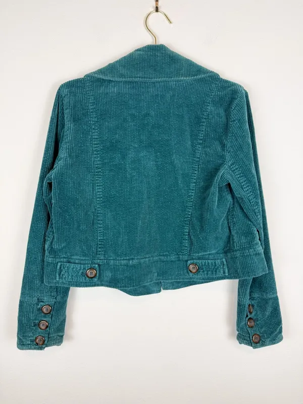 Free People Teal Corduroy Cropped Moto Jacket Size XS - Image 3
