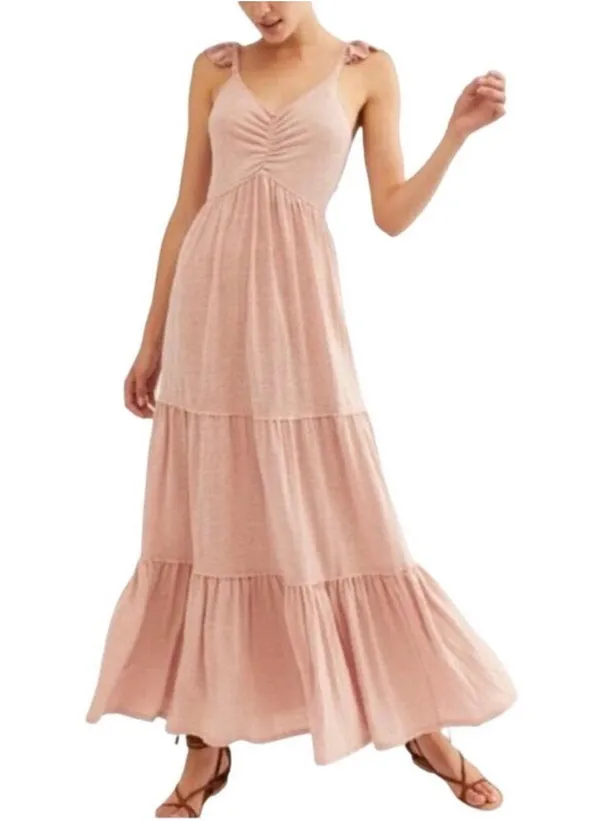 Heather Pink Soft Cotton Sweetheart Boho Maxi Dress - Image 8