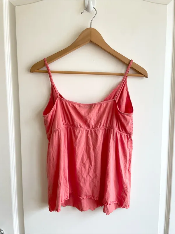 Vintage The Limited Y2K Cotton Babydoll Lace Tank Top Cami Lettuce Hem Size L - Image 2