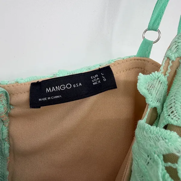 Mango‎ Lace Mini Dress Mint Green Spaghetti Strap Lined Size L - Image 5