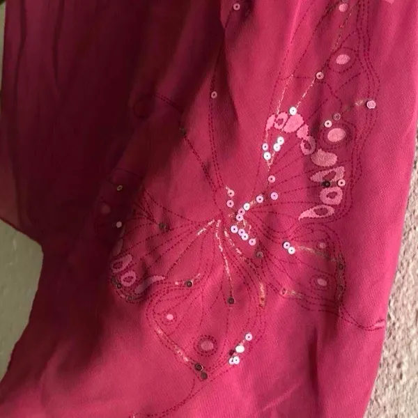 2000s Y2K Fairy Goddess Asymmetrical Handkerchief Hem Cowl Neck Beaded Sequin Top Blouse Pink #Whimsical #Mystic #Feminine #Angelic #Rave Festival Party Vintage - Image 4