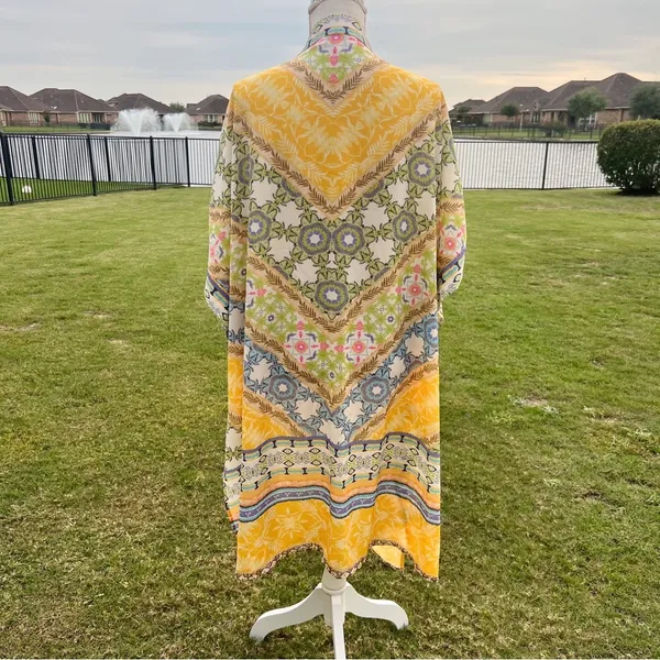 Umgee Yellow Multicolor Floral Print Open Kimono - Image 8