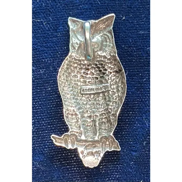Vintage Sterling Silver Perched Owl Pendant Slide 1.5"x 1" Wisdom Luck - Image 9