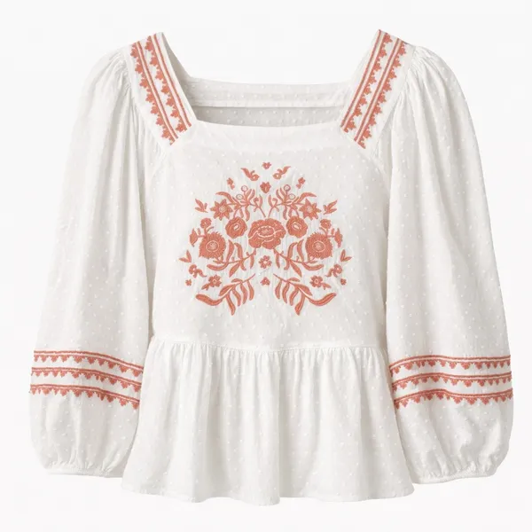 Universal Threads Womens Boho 100% Cotton Embroidered Peasant Top White Size M - Image 2