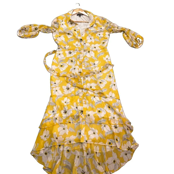 Banana Republic Floral Dress Yellow Midi Tiered Romantic Cottagecore Womens 10P - Image 15