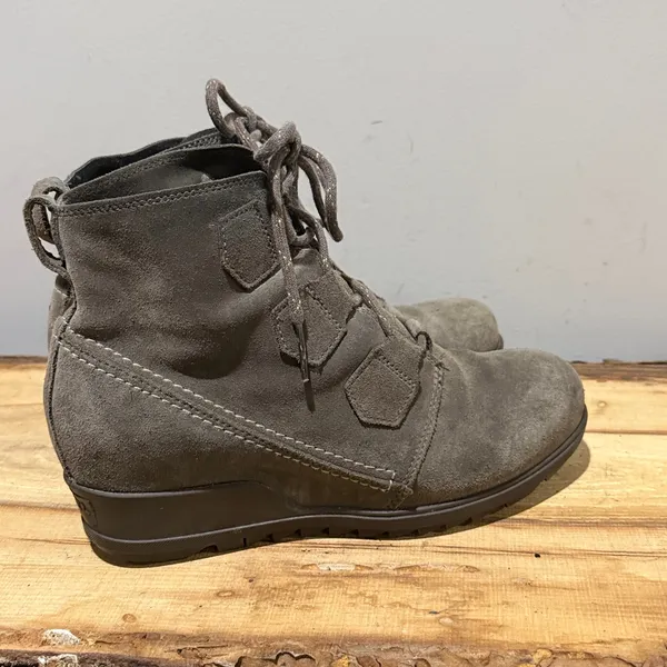 Sorel 9.5 Evie Lace Major Boot Grey Suede Wedge Heel‎ Weatherproof Gorpcore B23B - Image 6