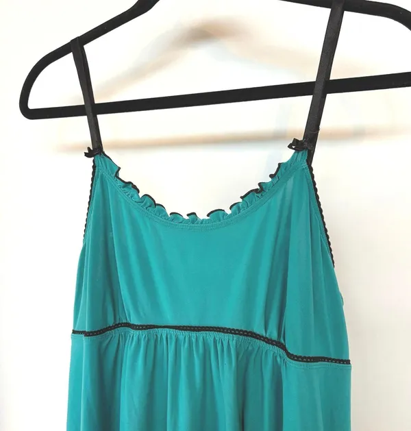 Y2K Babydoll Teal Mini Slip Dress Lolita Bows Ruffle Lingerie Kawaii Large - Image 2