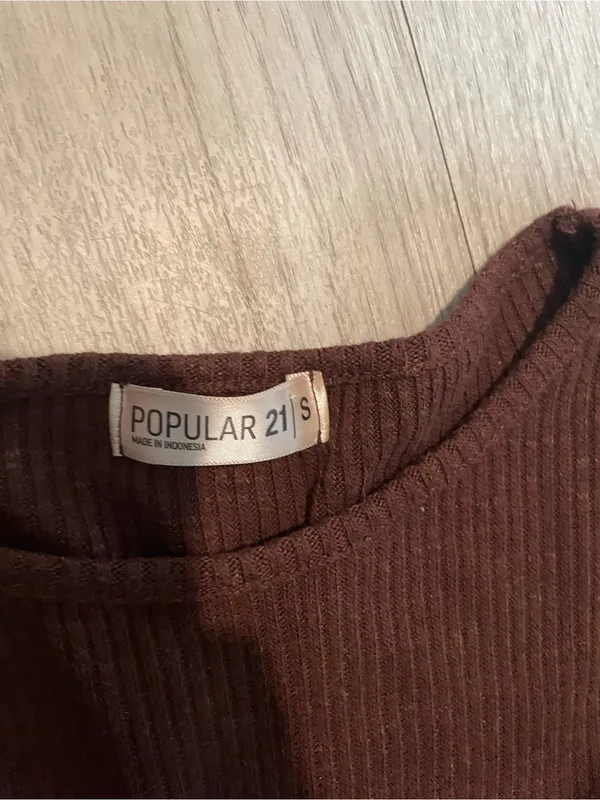 Ribbed Long-Sleeve Crewneck Top - Brown - Image 2