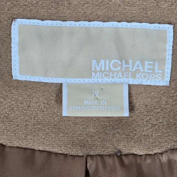 MICHAEL Michael Kors Tan Wool Blend Hooded Duffle Coat Toggle‎ Closure Size 10 - Image 6