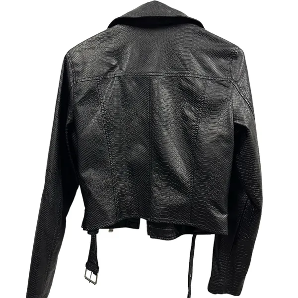 Copperose Crocodile Embossed Black Faux Leather Moto Zip Up Jacket Womens Medium - Image 7