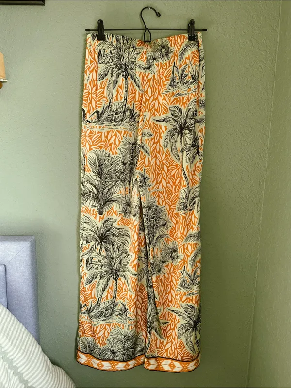 Rachel Zoe Palazzo Pants Size XS Palm Tree Tropical Vacation Resort Wide Leg - Image 6