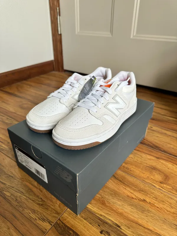New Balance Men's 480L White Cream Sneakers with Orange women's 5.5 - Image 2