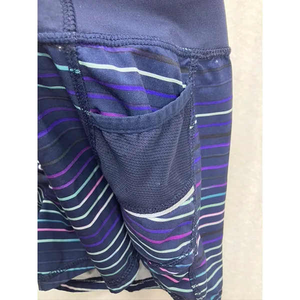 Athleta Women's Striped Running Shorts Size S‎ Navy Purple Teal Athletic - Image 9