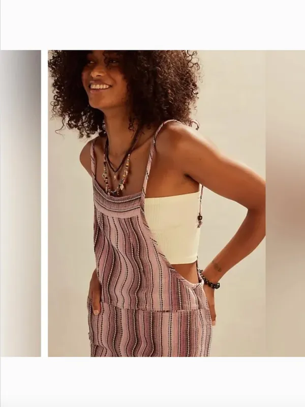 Free People Freya Stripe Overalls. NWT. Mauve combo - Image 5