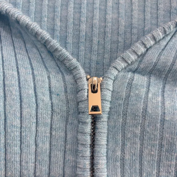 Hello Molly Light Blue Ribbed Knit Zip Up Cardigan Sweater XL US 10 Collar - Image 8