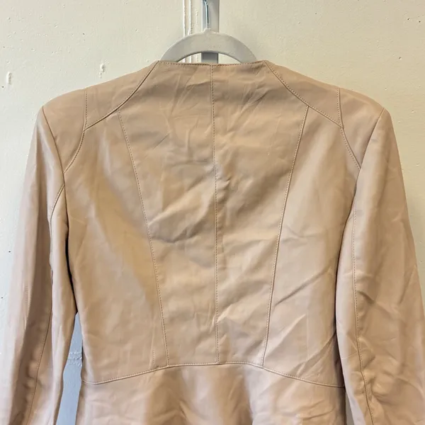 Zara Basic Nude Beige Faux Leather Collarless Zip Up‎ Jacket 3046/031/644 Sm - Image 6