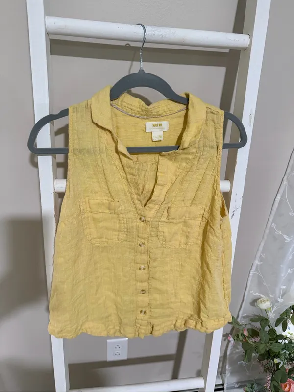 Maeve by Anthropologie Sunlit Yellow Sleeveless Button-Up Camisole - Image 3
