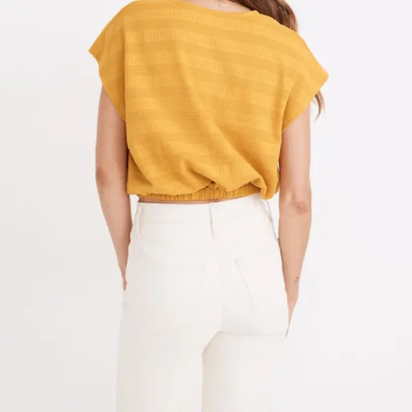 Madewell Pointelle Knit Short-Sleeve Crop Top Size Large Tungsten Glow - Image 2