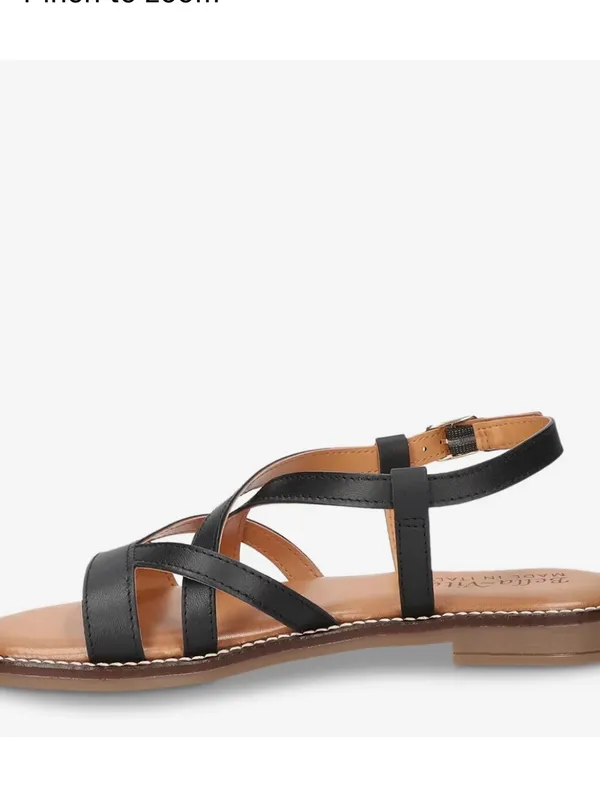 Bella Vita Tya-Italy black Italian Leather Strappy Flat Sandals 10 wide - Image 2