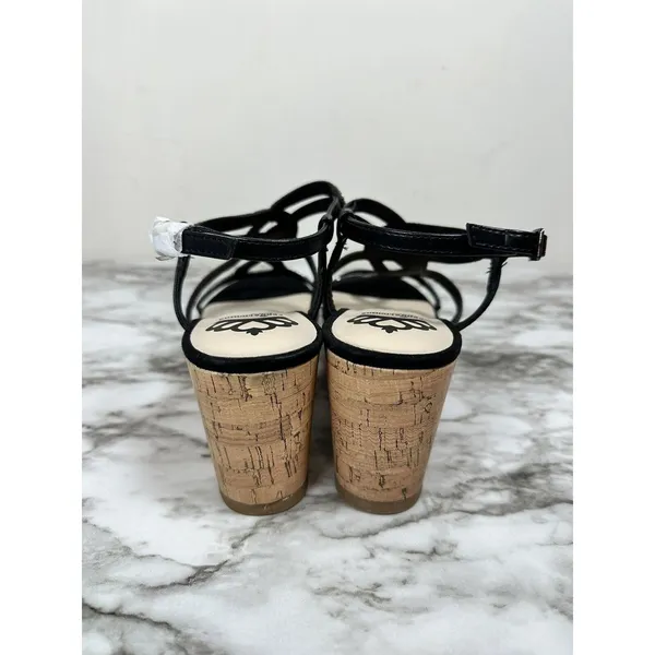 Fergalicious Mimic Wedge Sandals Women 6.5 Black Rhinestone Strappy Platform - Image 3
