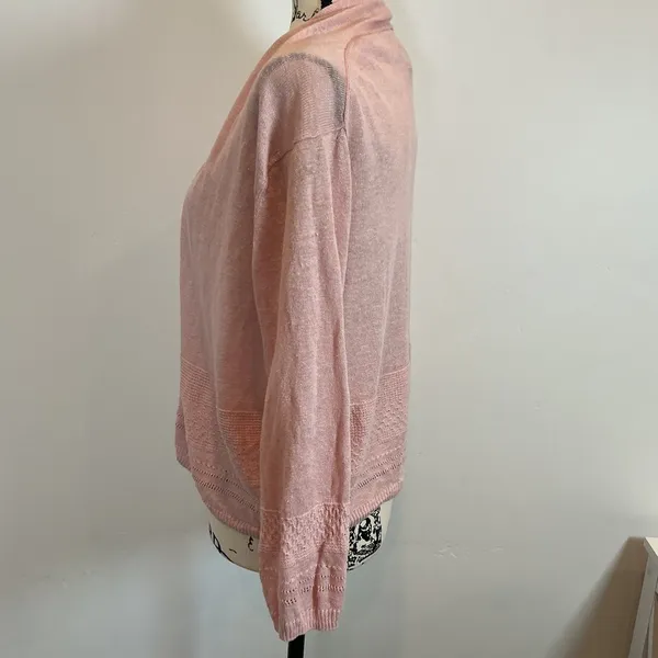 Nanette Lepore 100% Linen Cardigan Open Knit Lightweight Pink Sweater‎ Sz L - Image 5