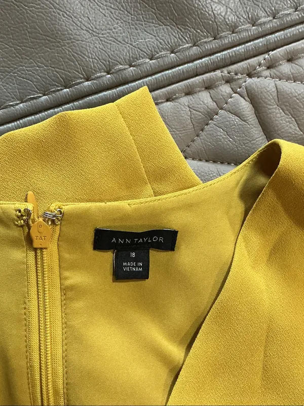 Ann Taylor Mustard Yellow V-Neck Midi Dress with Ruffle Cap Sleeves - Image 5