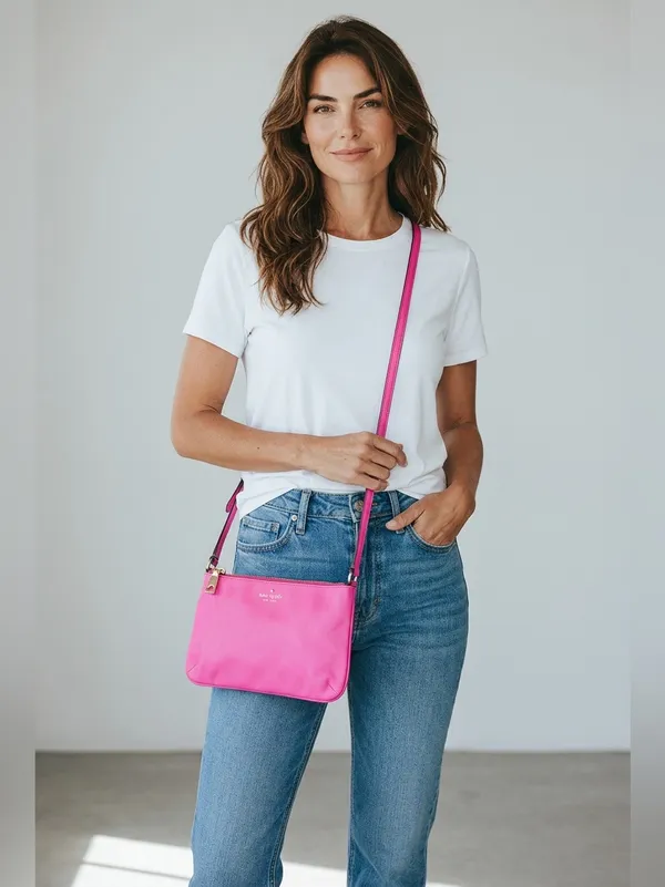 kate spade Hot Pink Leather Crossbody with Gold Logo - Image 4