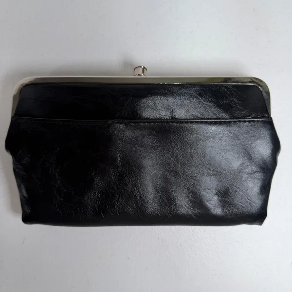 Kiss Lock Lauren Clutch Wallet Double Frame Black Vegan Faux Leather Iconic - Image 2