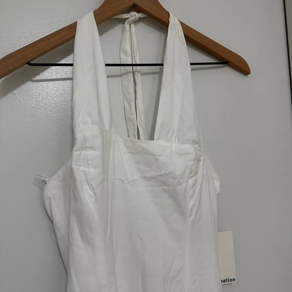 Reformation | NWT Women's White Halter Midi Smocked Bessi Cocktail Dress, Size 2 - Image 5