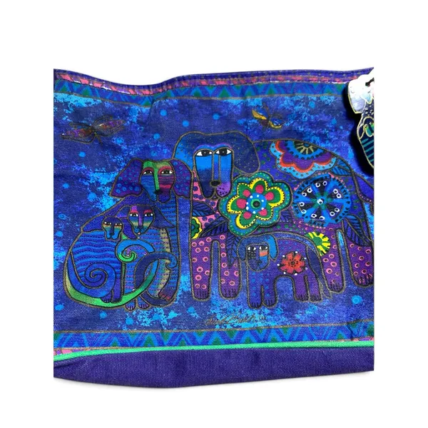 Laurel Burch Shoulder Bag Cats Dogs Purple Green Canvas Art Purse Vintage - Image 8