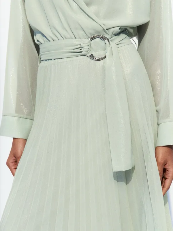 Zara Light Sage Green Wrap Robe Dress - Image 4