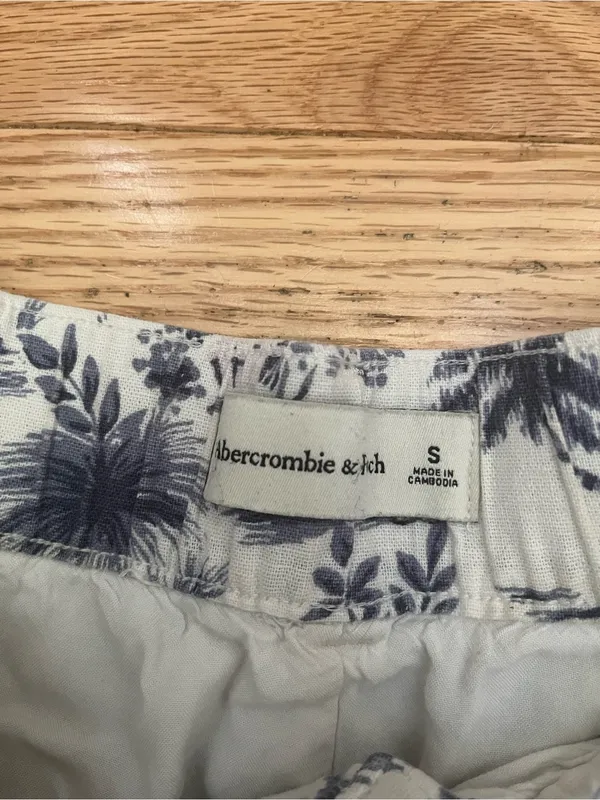 Abercrombie White Blue Tropical Print Linen Wide Leg Pants Small Beach Resort - Image 2