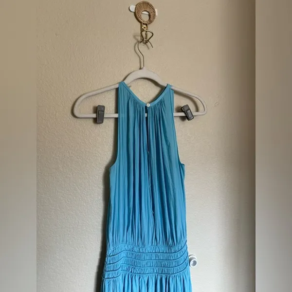 Ramy Brook Audrey Blouson Midi Dress Sz XS Turquoise Satin Sleeveless‎ - Image 7