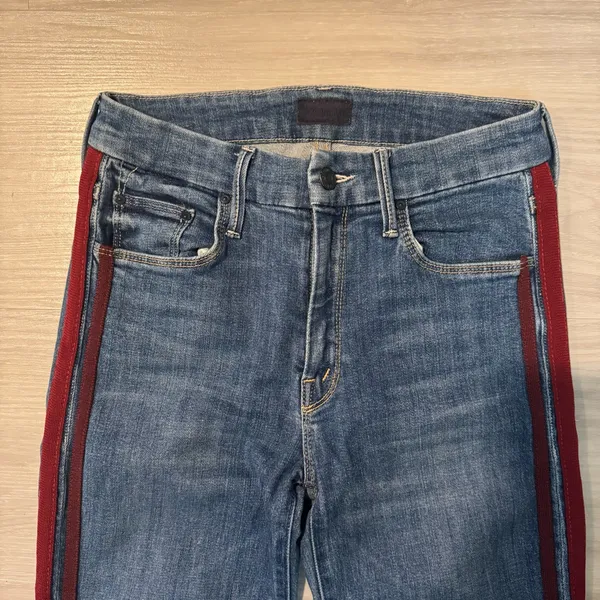 Mother The Looker Ankle Fray Women's blue Skinny Jeans side stripes Size 26 - Image 3