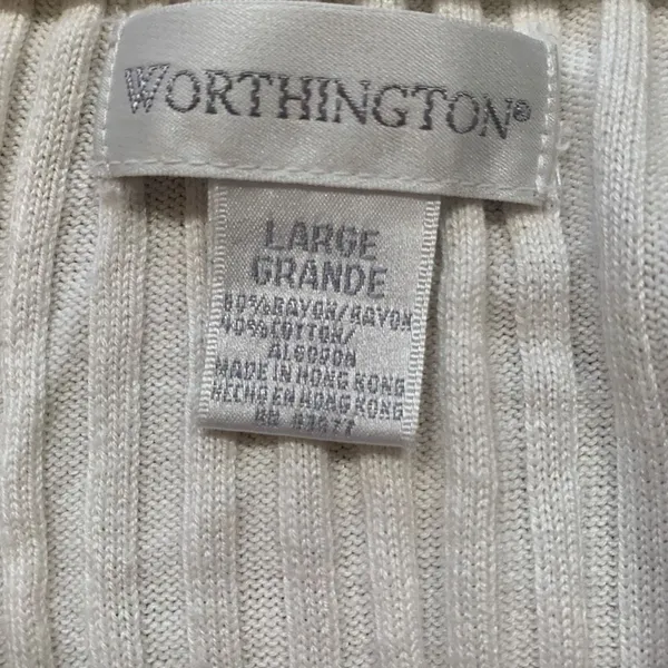 Vintage Worthington Cardigan Sweater Oatmeal Ribbed Knit V-neck Long Sleeve‎ - Image 9