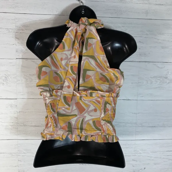 Milk and Honey Retro Pattern Halter Top Size M hippie - Image 2