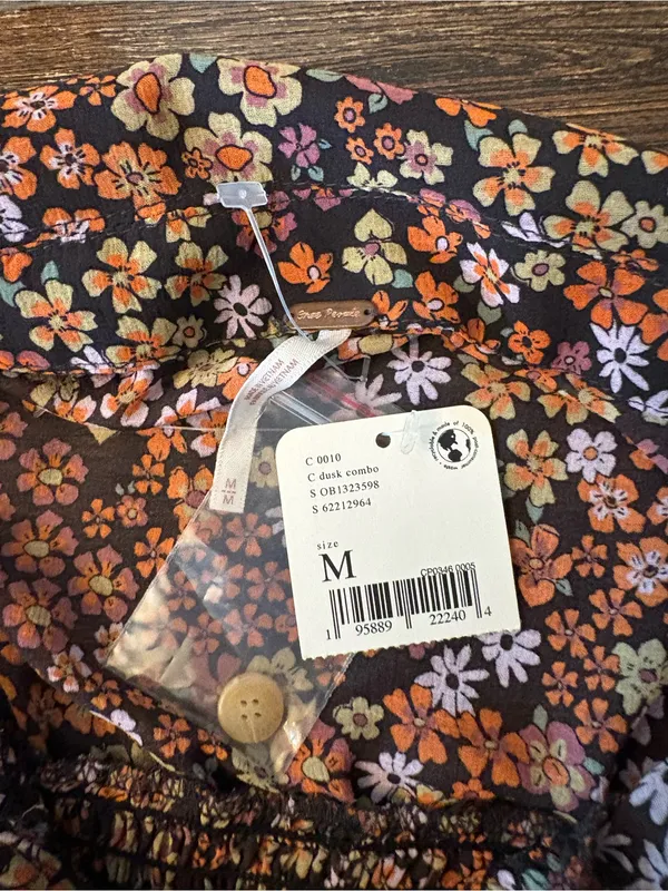 Free People Bonnie Mini Dress Medium Dusk Combo‎ NWT Floral Ruffle Smocked Boho - Image 9