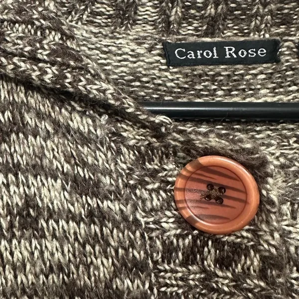 Carol Rose Cardigan Knit Sweater Size Large Brown Cream Button‎ Down - Image 6