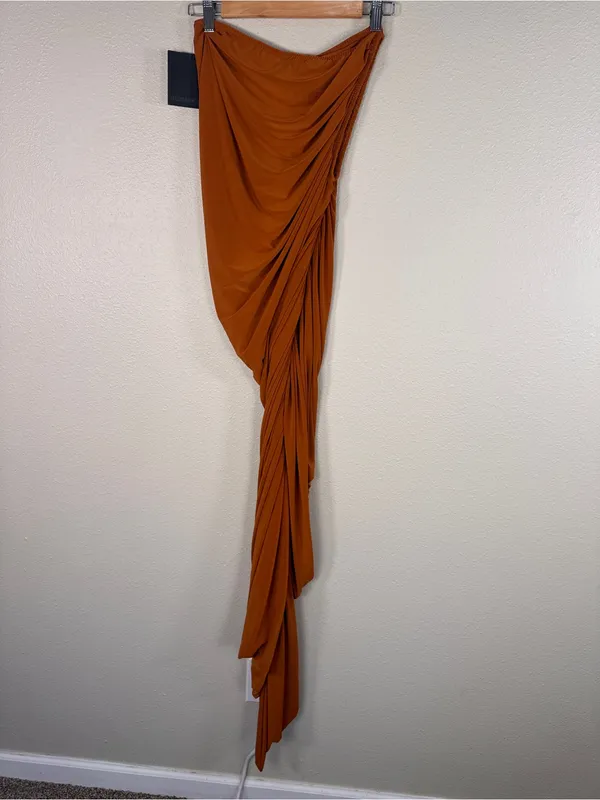 Norma Kamali Diana One Shoulder Ruched Gown Bronze Womens S Bodycon Midi Baddie - Image 3